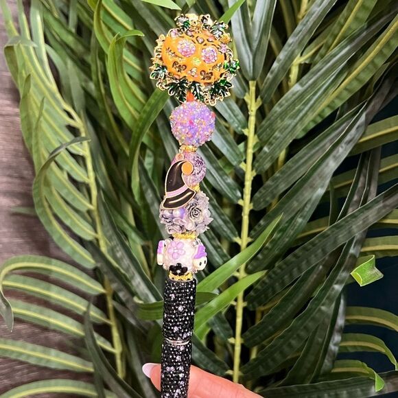 Halloween Hand-Made Custom Extended Beaded Pen with Large Fancy Jack-O-Lantern. - Picture 1 of 9